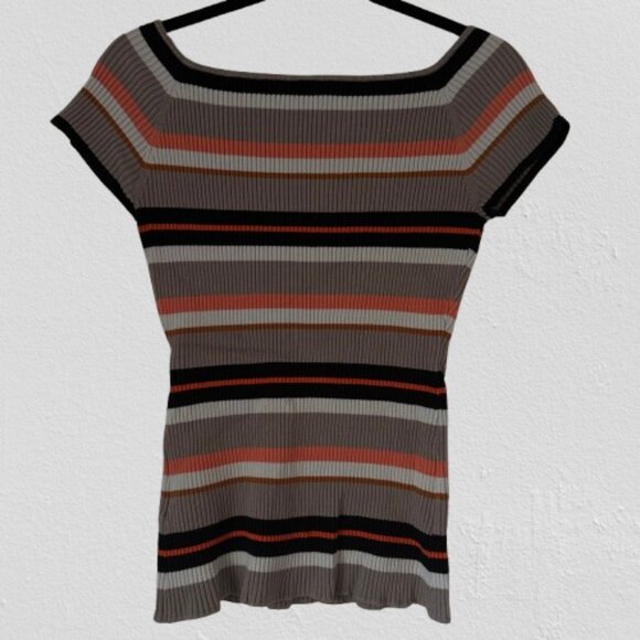 H & M Striped Sweater Top Orange Beige Large - Picture 5 of 7
